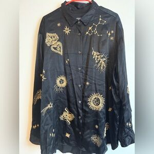 Johnny Was Asteria Constellation moon sun star Embroidered Blouse XXL